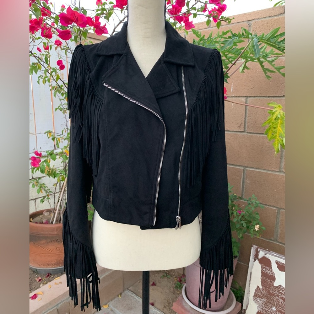 Zara Suede Fringed moto jacket
